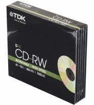 Диск TDK CD-RW 700Mb slim/5