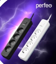 Perfeo сетевой фильтр "POWER STREAM", 2500W, 5,0м, 4 розетки, черный.