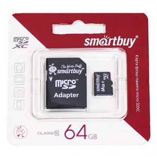 MicroSD 64GB  Smart Buy Class 10 + SD адаптер