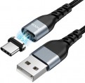 HOCO U96/ USB кабель Type-C/ Магнитный: данные + зарядка/ 1.2m/ 2.4A/ Нейлон/ Black