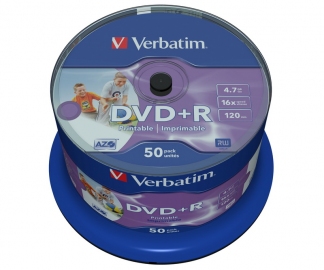 Verbatim DVD+R диски 4,7GB 16X Cake/50 full ink printable