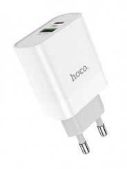 HOCO C80A/ Сетевое ЗУ/ PD + QC 3.0/ 2 USB: Type-A + Type-C/ Выход: 5V_9V_12V, 20W/ White