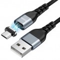 HOCO U96/ USB кабель Micro/ Магнитный: данные + зарядка/ 1.2m/ 2.4A/ Нейлон/ Black