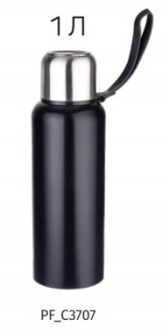 PERFEO Термос для напитков с глухой пробкой, ситечком, ремешком, объем 1 л., черный (PF_C3707)