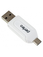 Perfeo Card Reader SD/MMC+Micro SD+MS+M2 + adapter with OTG, (PF-VI-O004 White) белый