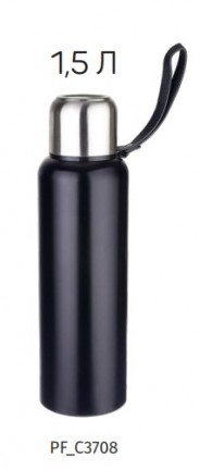 PERFEO Термос для напитков с глухой пробкой, ситечком, ремешком, объем 1,5 л., черный (PF_C3708)