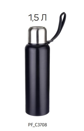 PERFEO Термос для напитков с глухой пробкой, ситечком, ремешком, объем 1,5 л., черный (PF_C3708)